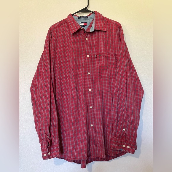 Tommy Hilfiger | Men’s XL Red Plaid Cotton Button-Down Shirt - Picture 1 of 7